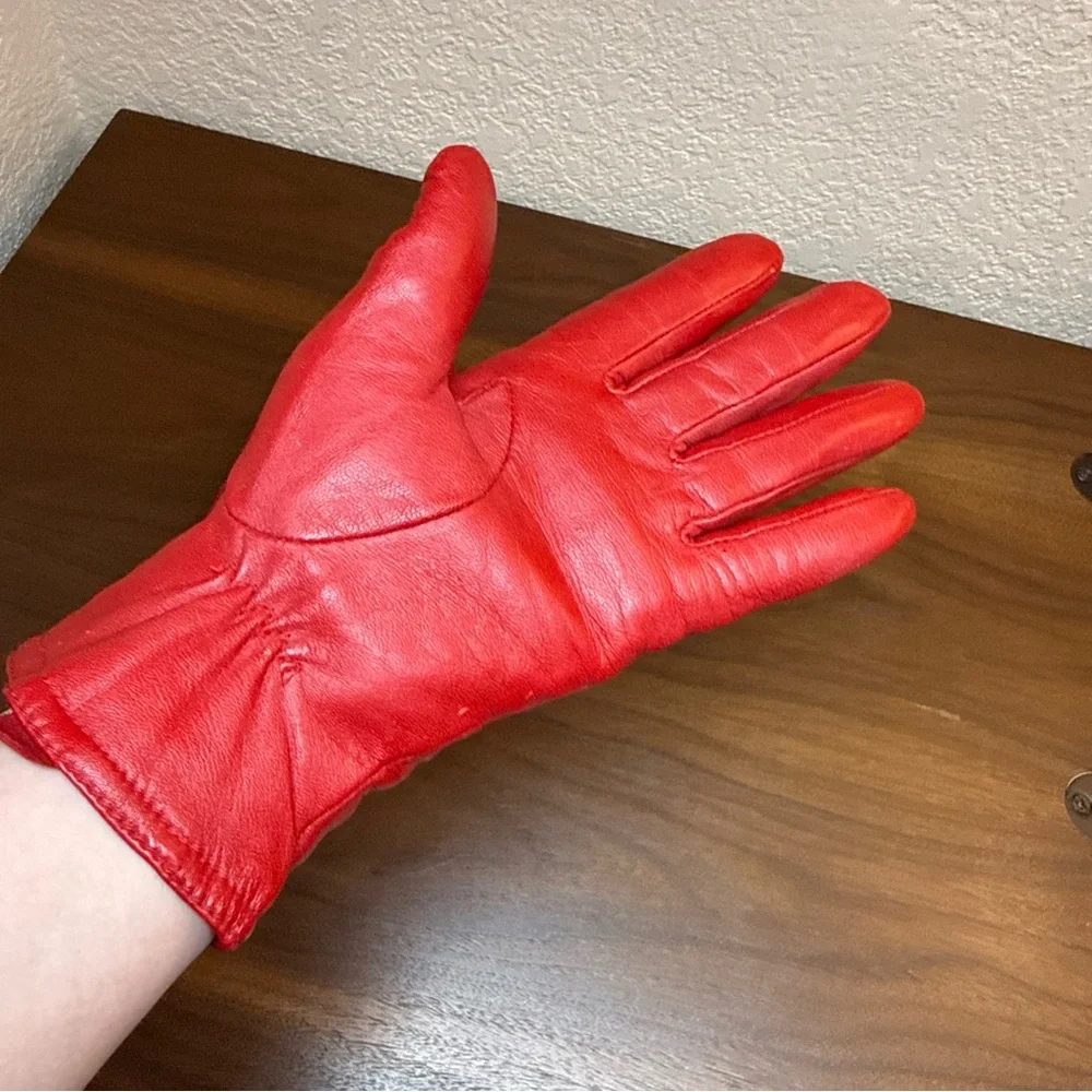 Thinsulate Women’s Genuine Leather Gloves Sz L/XL Red‎ Lined Driving Classic